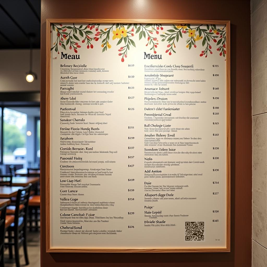 QR Code on the restaurant menu